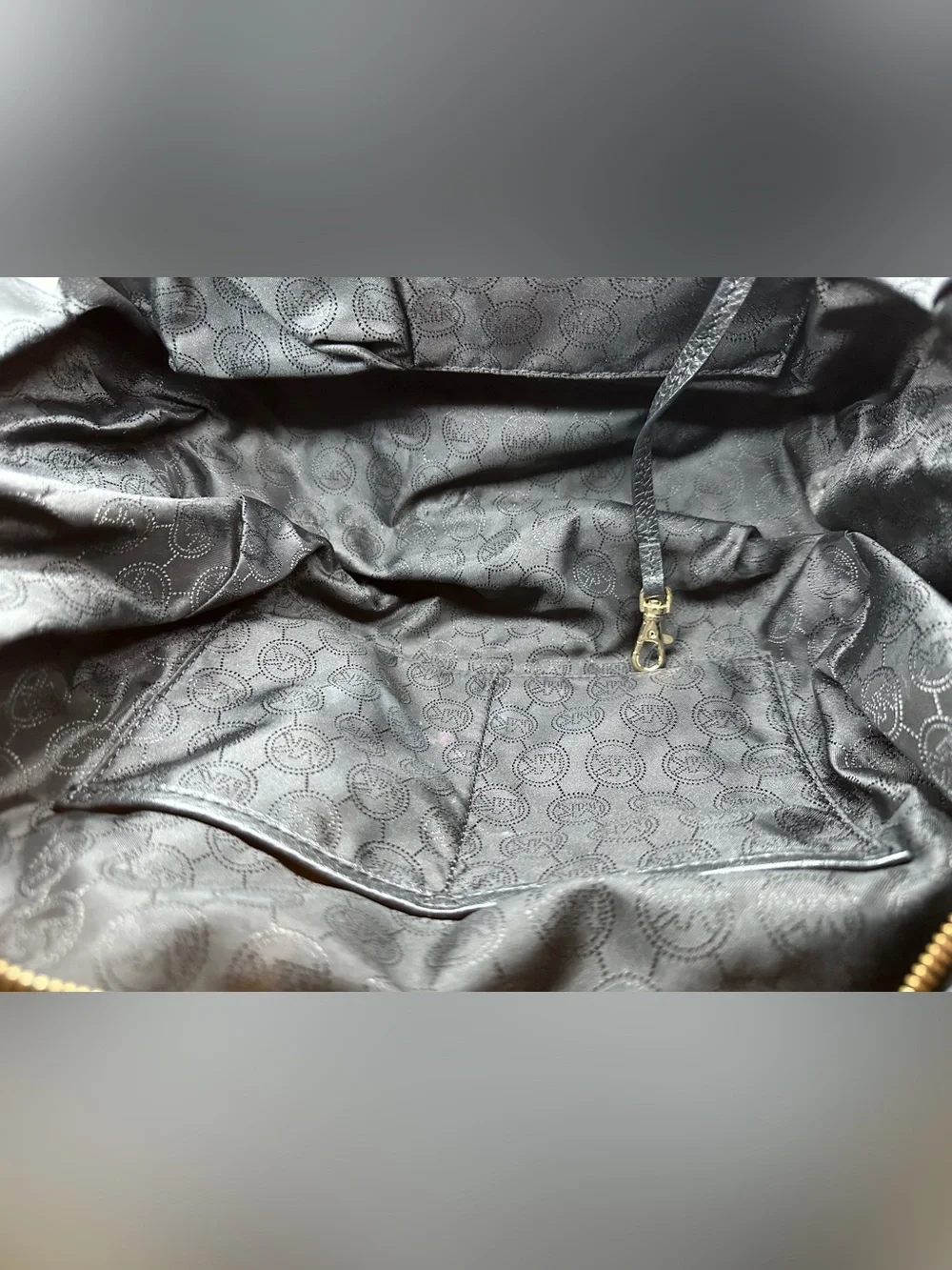 Michael Kors Black Pebbled Leather Shoulder Bag with Gold Accents